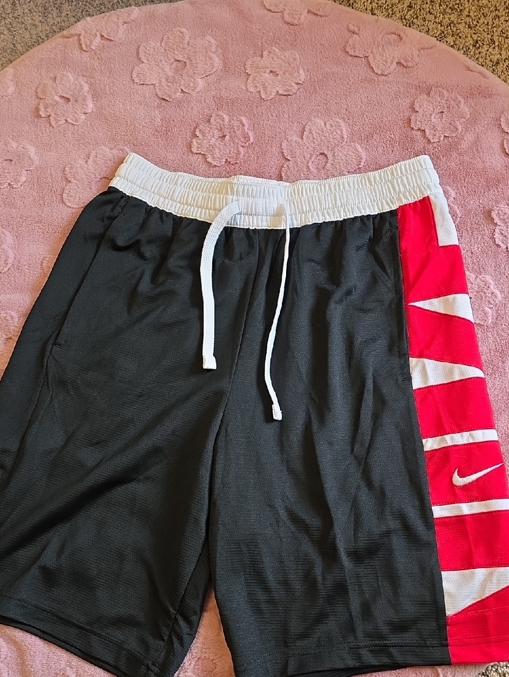 NWT Nike Black Shorts with Red Side Panels and White Waistband